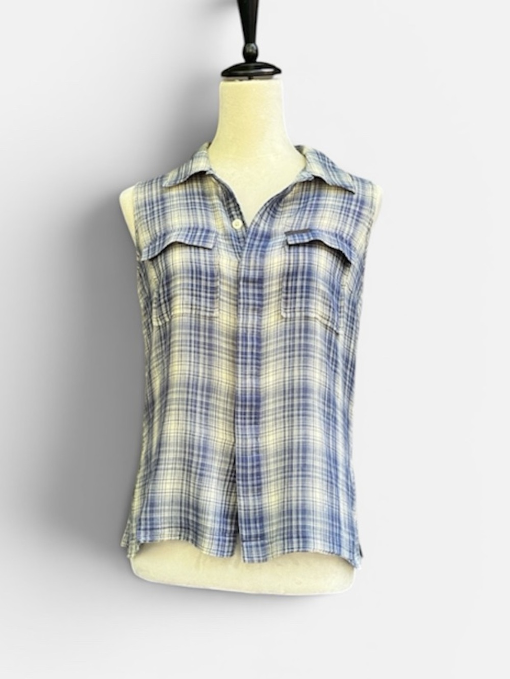 Calvin Klein Lightweight Plaid Sleeveless Button Front Top Sz Small